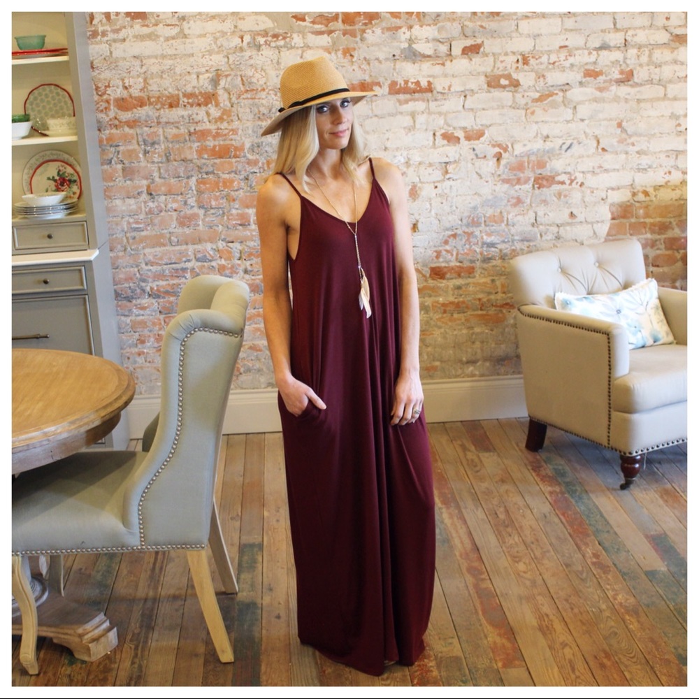 ✨LAST ONE✨Dark Burgundy V Neck Cami Maxi - Picture 2 of 3